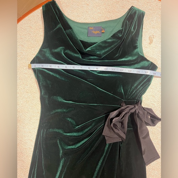 Elegant Green Velvet Midi Dress with Bow - Picture 8 of 9